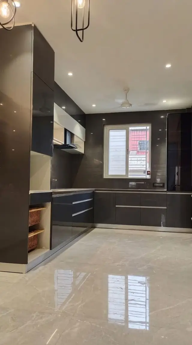 Charcoal Gloss L-Shape Kitchen — Smart Furniture