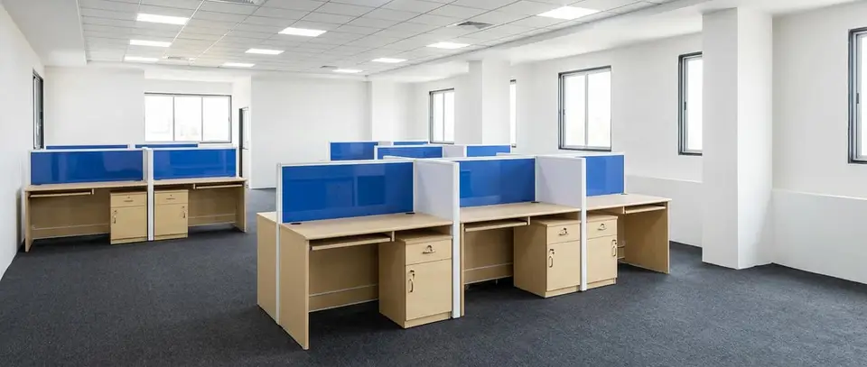 Beech Workstation with Blue Screens — Smart Furniture
