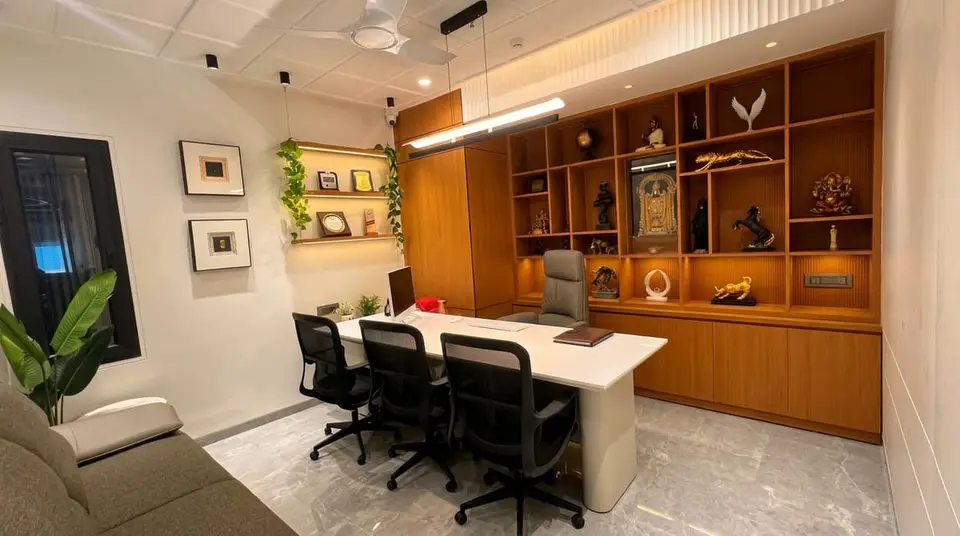 Director Cabin with Teak Display Wall — Smart Furniture