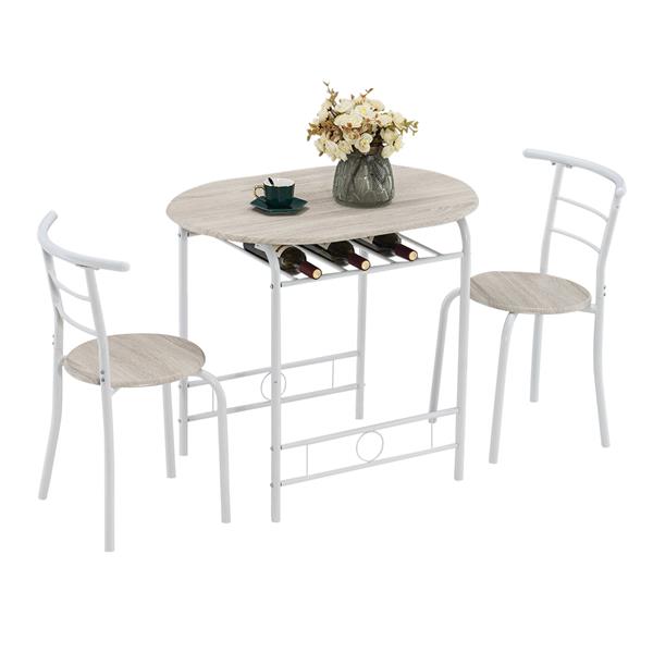 Oak PVC (80x53x76cm)Baking Lacquer Couples Bending Back Breakfast Table (One Table and Two Chairs) White