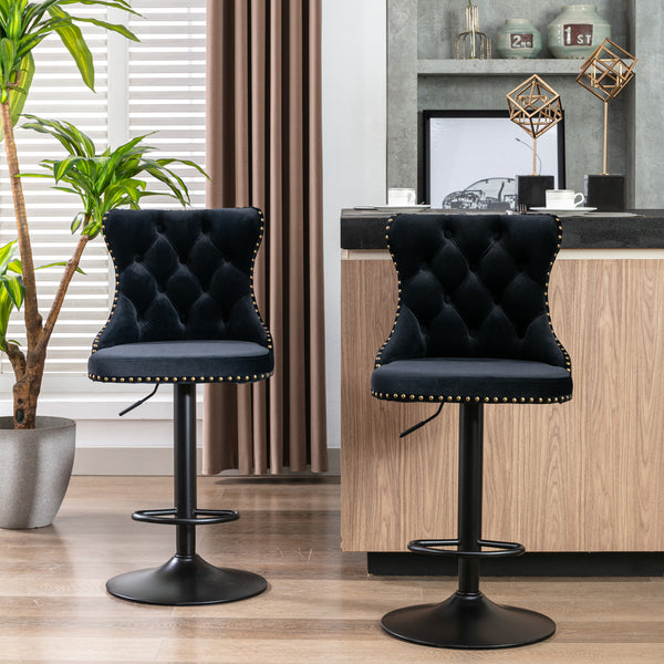 Set of 2 Swivel Velvet Barstools Adjusatble Seat Height from 25-33 Inch