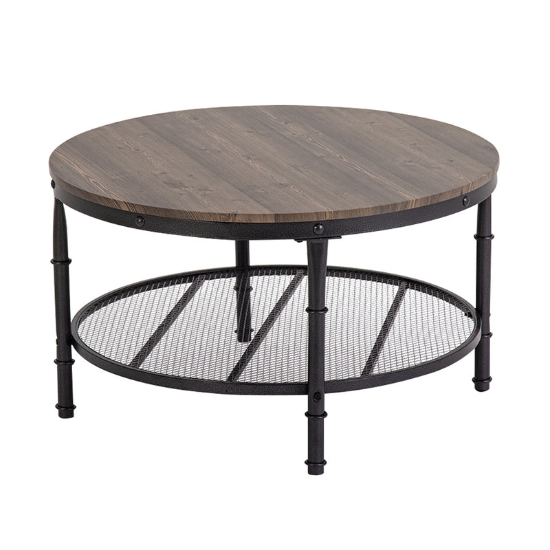 Double Wood Grain Coffee Table 80 Round MDF Iron Mesh