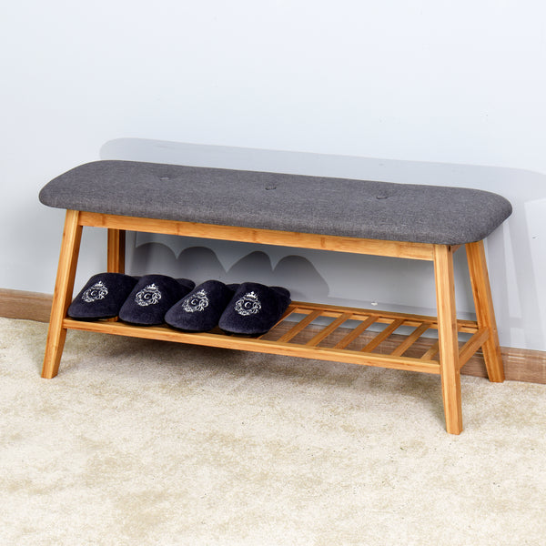 Living Room Bamboo Bench Entryway Shoe Rack 39.3 x 12 x 17.3 inch