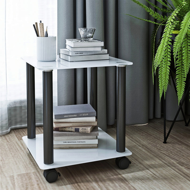 1-Piece Black + Walnut Side Table , 2-Tier Space End Table