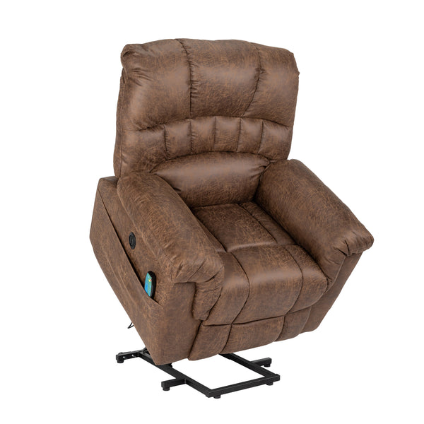 Tech Cloth With 8-Point Massage Heating Function Large Power Lift Lounge Chair Brown