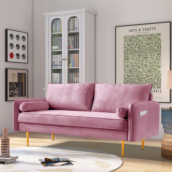 Velvet Fabric sofa with pocket-71‘’pink