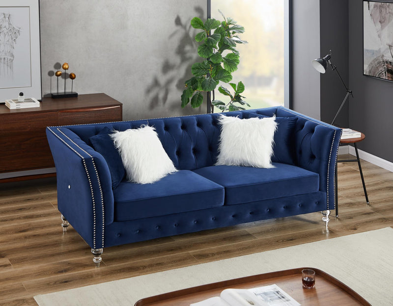 Black, Velvet, Three-Seater Sofa, Acrylic Feet, Cushion Combination Lounge Sofa