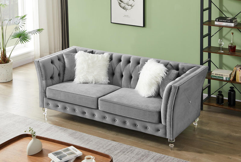 Black, Velvet, Three-Seater Sofa, Acrylic Feet, Cushion Combination Lounge Sofa