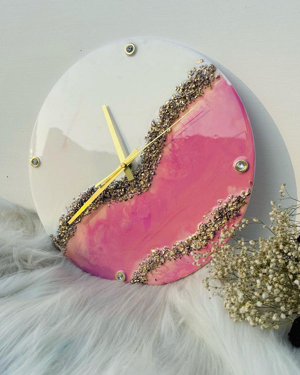 Pink And White Abstract Epoxy Resin Wall Clock For Home Decor-0