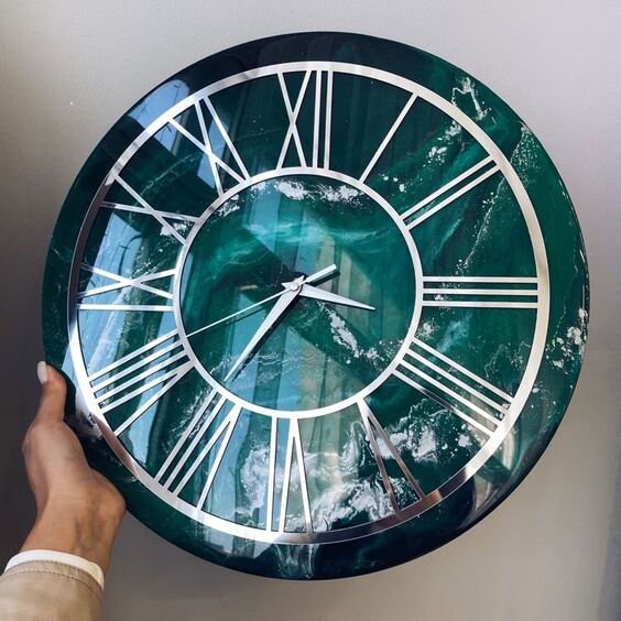 Teal Green Geode Abstract Epoxy Resin Wall Clock For Home Decor-0