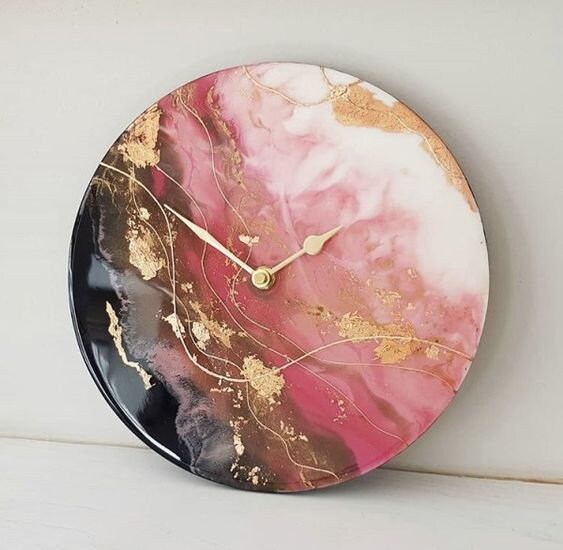 Pink Black and White Abstract Epoxy Resin Wall Clock For Home Decor-0