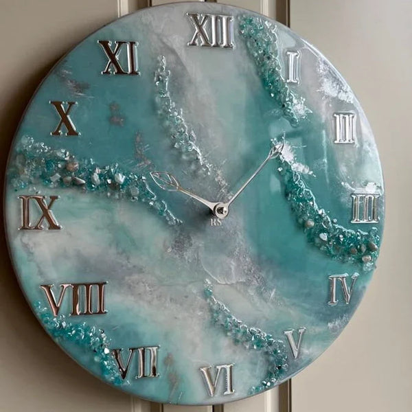 Sea Green Abstract Epoxy Resin Wall Clock For Home Decor-0