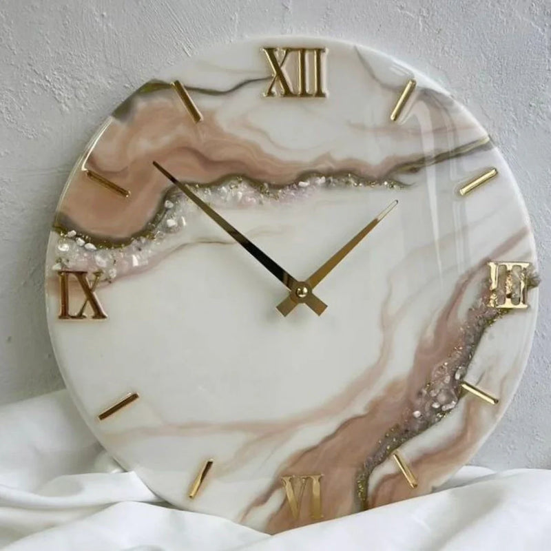 Pink And White Abstract Epoxy Resin Wall Clock For Home Decor-0