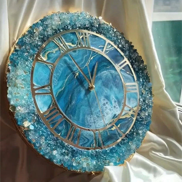 Blue Geode Abstract Epoxy Resin Wall Clock For Home Decor-0