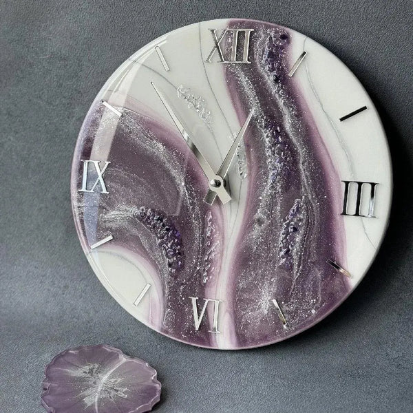 Purple and White Abstract Epoxy Resin Wall Clock For Home Decor-0