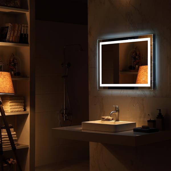 28"x 20" Square Built-in Light Strip Touch LED Bathroom Mirror Silver