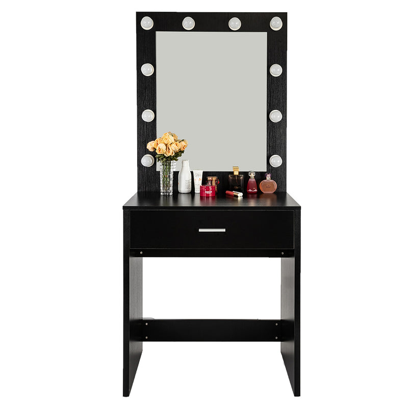 FCH With a Light Cannon Large Mirror Single Drawer Dressing Table Black