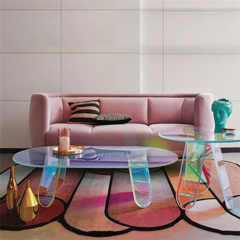 Acrylic Rainbow Color Coffee Table, Iridescent Glass