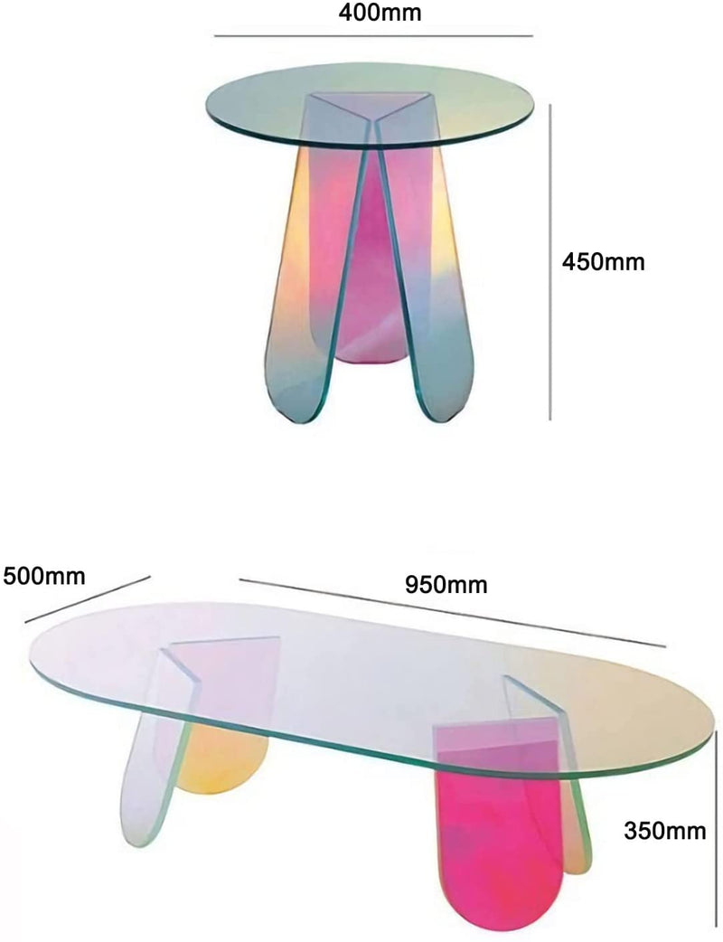 Acrylic Rainbow Color Coffee Table, Iridescent Glass