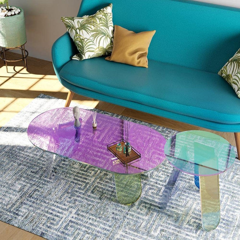 Acrylic Rainbow Color Coffee Table, Iridescent Glass