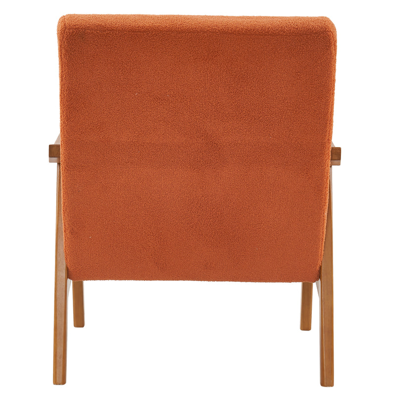 Solid Wood Armrest Teddy Velvet Simple Single Indoor Lounge Chair Backrest Burnt Orange