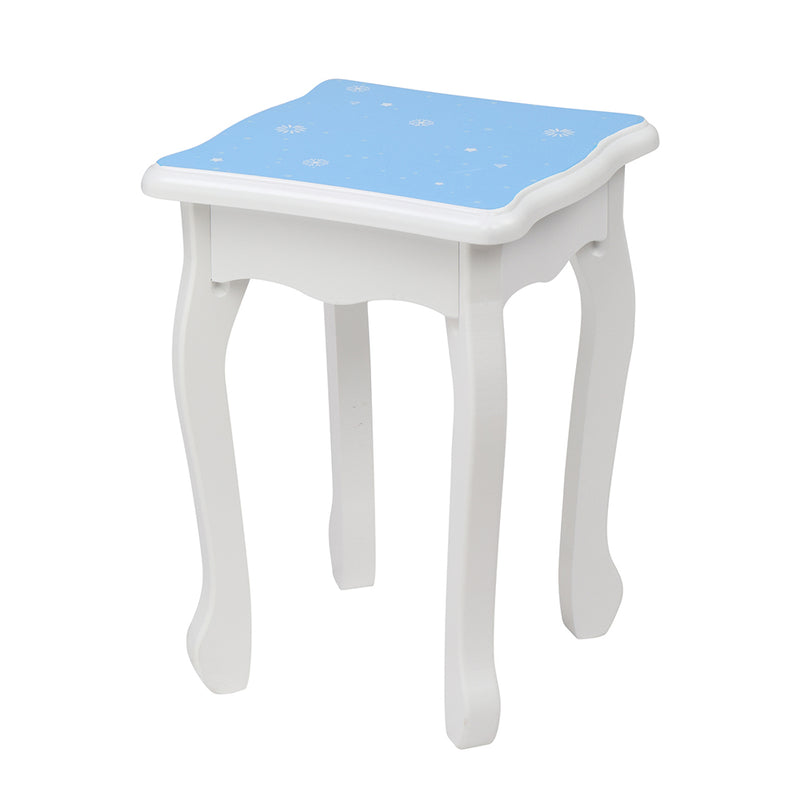 Children's Wooden Dressing Table Three-Sided Folding Mirror Dressing Table Chair Single Drawer Blue Snowflake Style