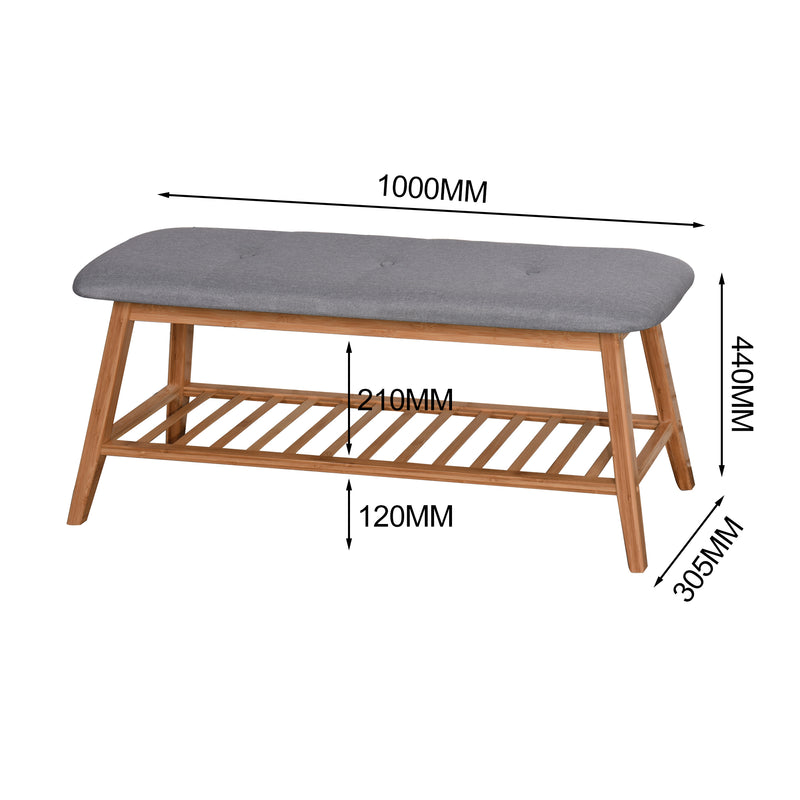 Living Room Bamboo Bench Entryway Shoe Rack 39.3 x 12 x 17.3 inch