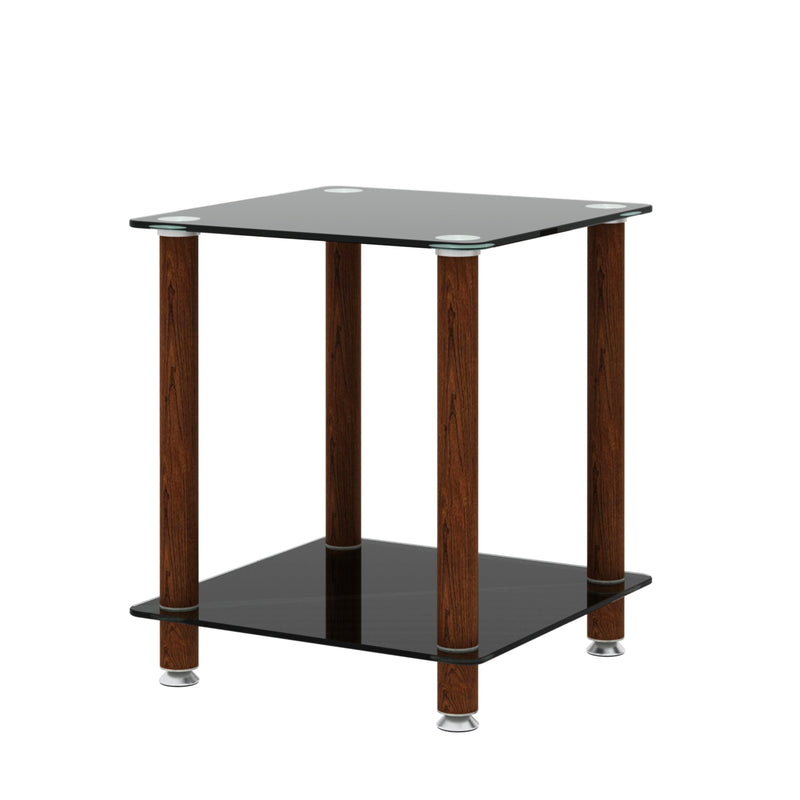 1-Piece Black + Walnut Side Table , 2-Tier Space End Table