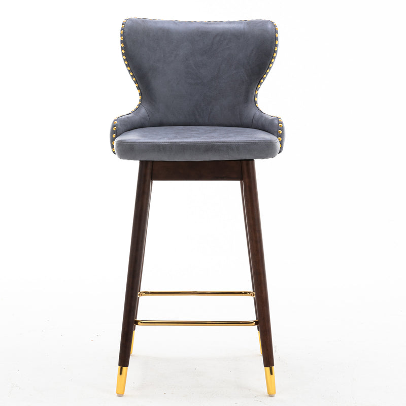 Tufted Gold Nailhead Trim Gold Decoration Bar stools,Set of 2 (Stone Blue)