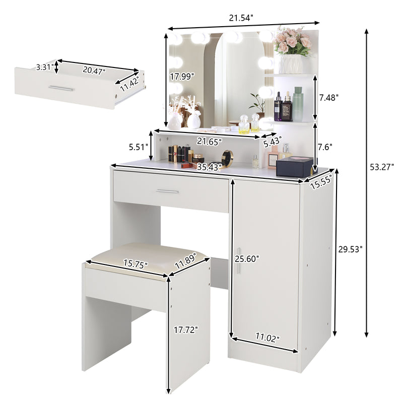 Makeup Table with Cushioned Stool