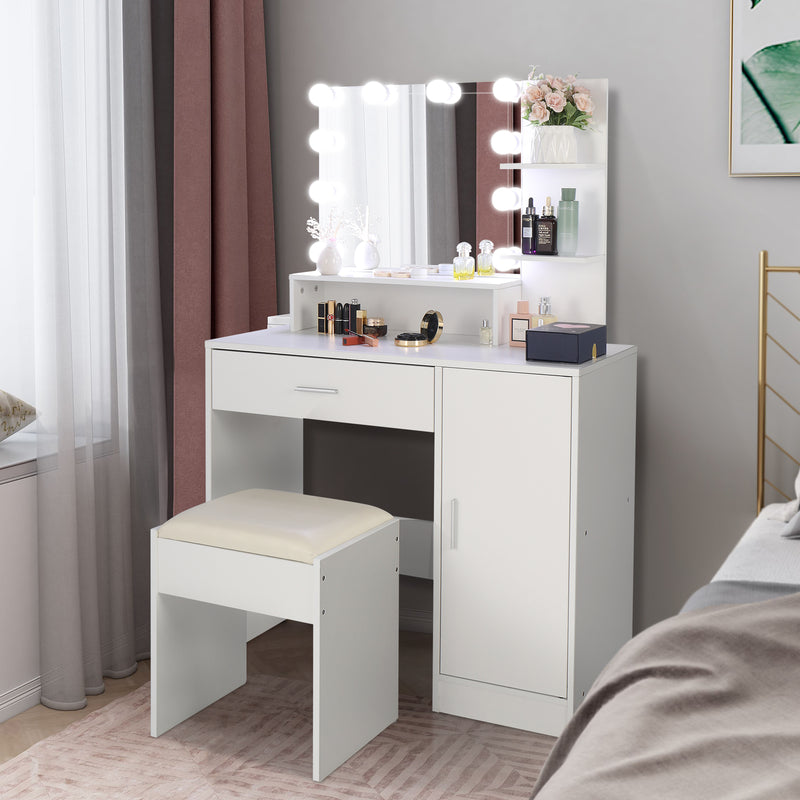 Makeup Table with Cushioned Stool