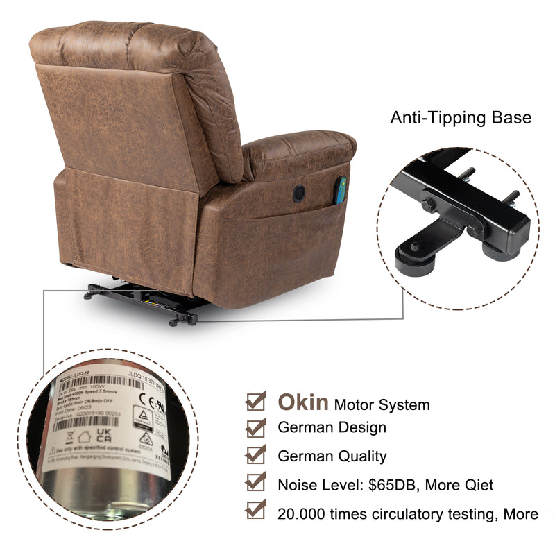 Tech Cloth With 8-Point Massage Heating Function Large Power Lift Lounge Chair Brown