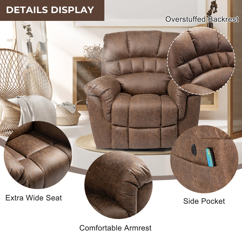 Tech Cloth With 8-Point Massage Heating Function Large Power Lift Lounge Chair Brown