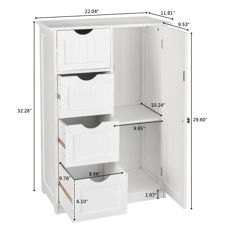 Single Door Bathroom Storage Cabinet with 4 Drawers White