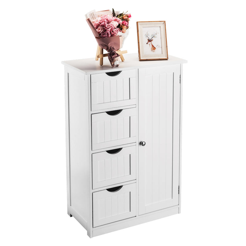 Single Door Bathroom Storage Cabinet with 4 Drawers White