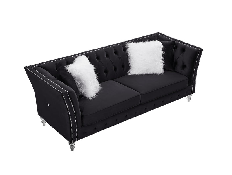 Black, Velvet, Three-Seater Sofa, Acrylic Feet, Cushion Combination Lounge Sofa