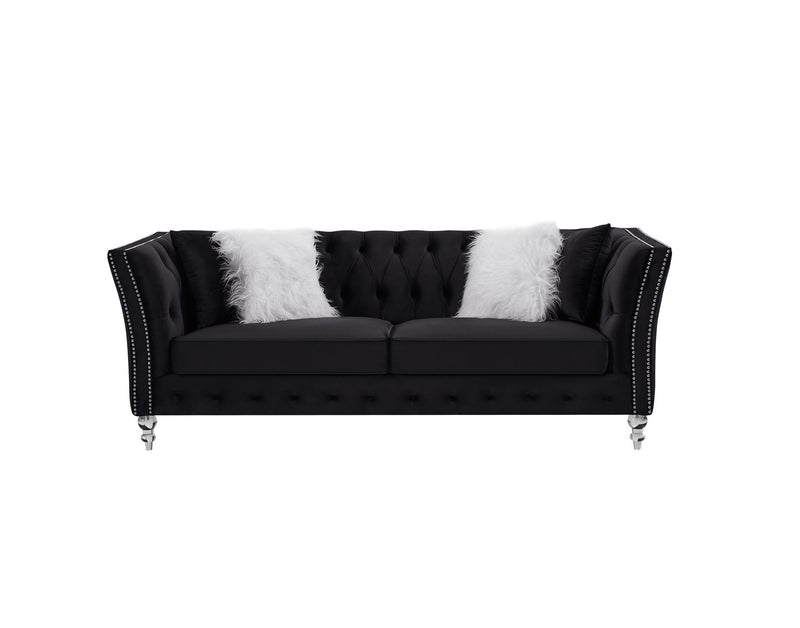 Black, Velvet, Three-Seater Sofa, Acrylic Feet, Cushion Combination Lounge Sofa