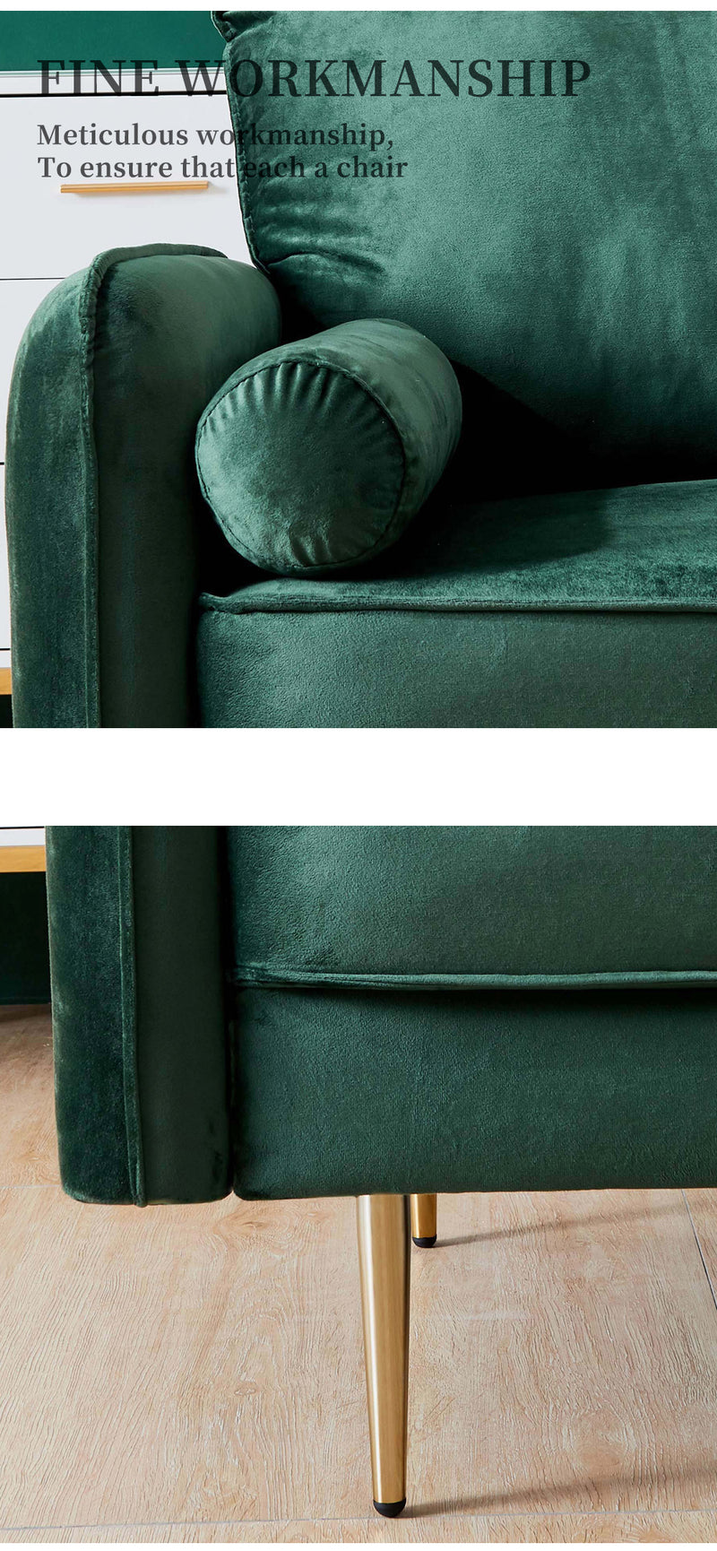 Velvet Fabric sofa with pocket-71‘’green