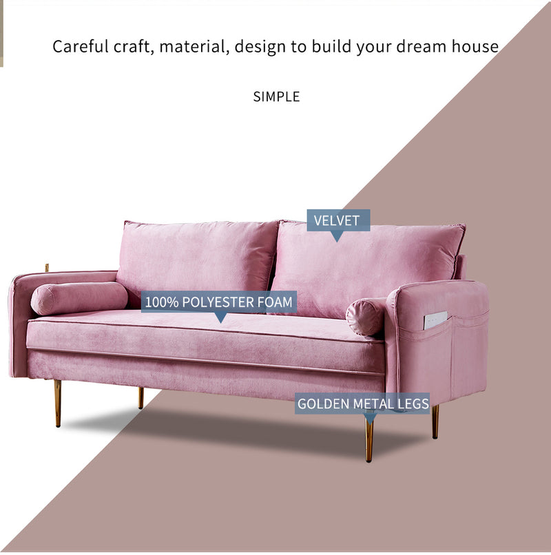 Velvet Fabric sofa with pocket-71‘’pink