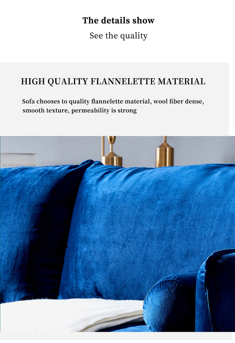 Velvet Fabric sofa with pocket-71‘’blue