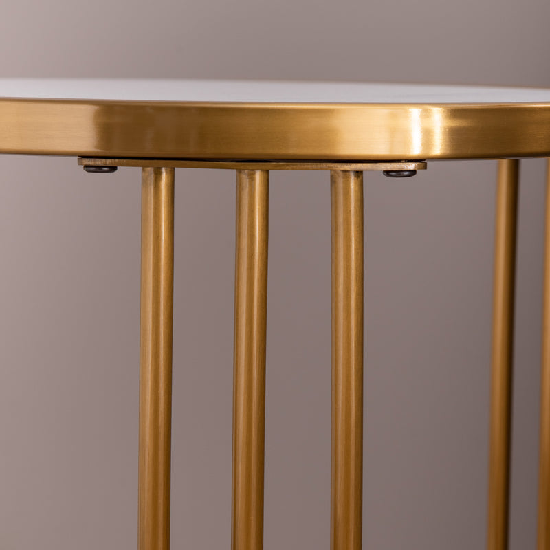 stone round side/end table with golden stainless steel frame