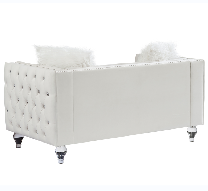 Beige, Two-seater Sofa, Velvet Crystal Buckle Upholstery Sofa