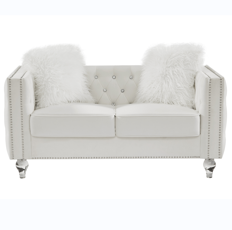 Beige, Two-seater Sofa, Velvet Crystal Buckle Upholstery Sofa