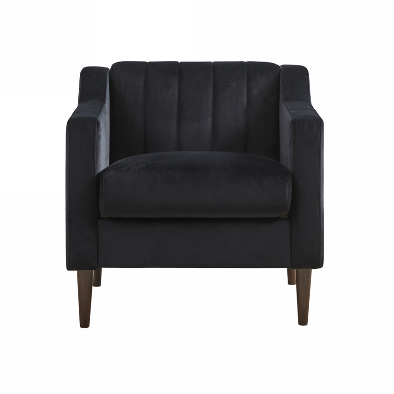 Modern velvet fabric single person sofa side chair with solid wood legs, used in bedroom, living room and office-Black