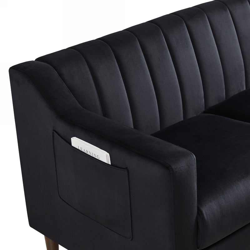 Modern velvet fabric single person sofa side chair with solid wood legs, used in bedroom, living room and office-Black