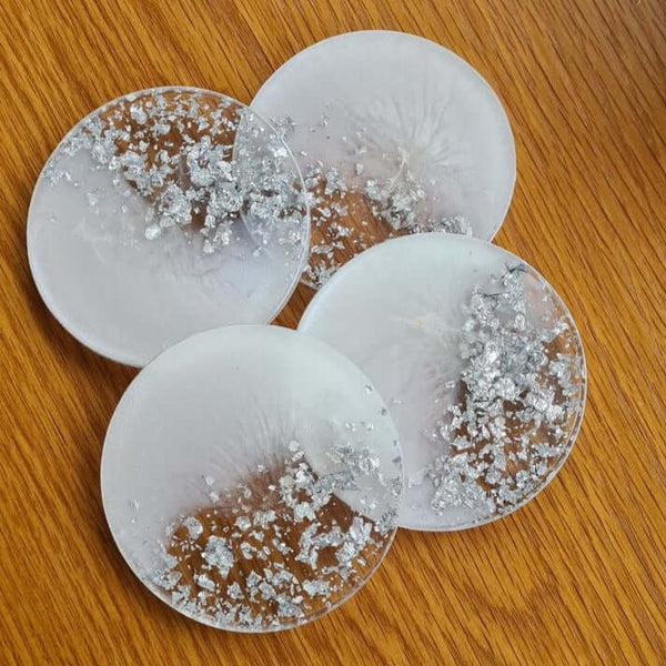 Pearl White Glass and Glitter Resin Coasters ( Set of 4 )-0