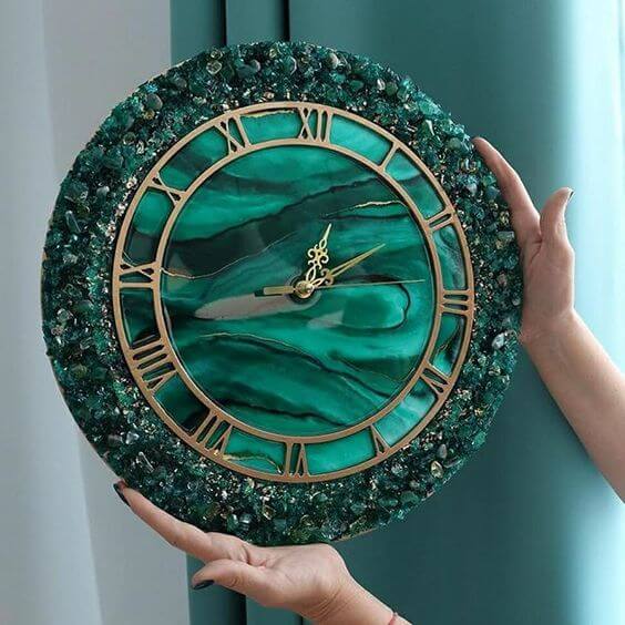 Green Geode Abstract Epoxy Resin Wall Clock For Home Decor-0