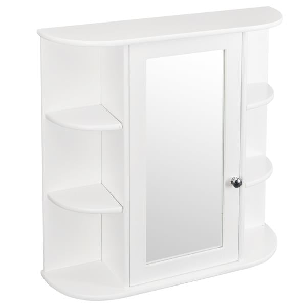 3-tier Single Door Mirror Indoor Bathroom Wall Mounted Cabinet Shelf White