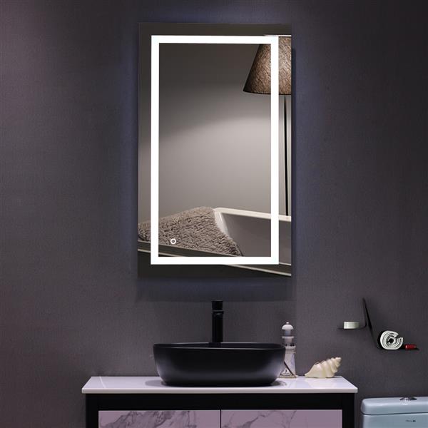 40"x 24" Square Built-in Light Strip Touch LED Bathroom Mirror Silver