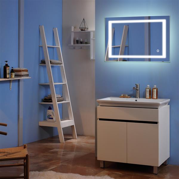 36"x 28" Square Built-in Light Strip Touch LED Bathroom Mirror Silver